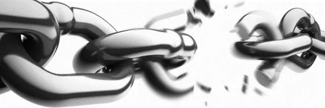 A chain is depicted breaking apart, symbolizing freedom or release.