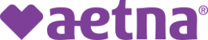 Logo of Aetna featuring a purple heart and the company name.